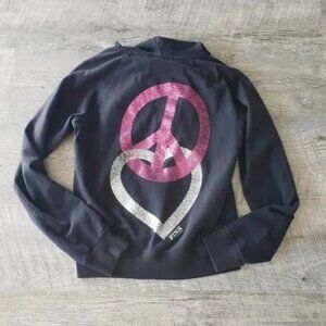 Pink Victoria's Secret Black Peace & Love Zip-up Jacket.